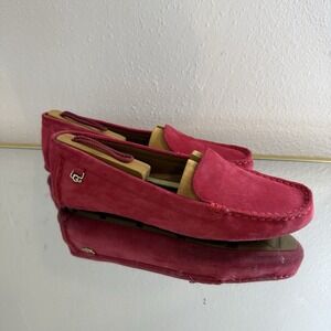UGG Red Burgundy Rich Suede Slipper Shoes Leather Moccasins Driving Loafers 9.5